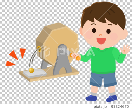 Illustration of a boy spinning a rattle 95824670