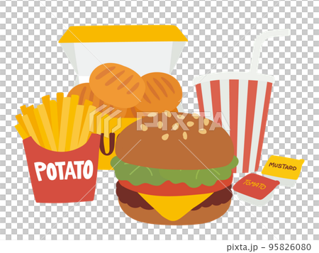 可愛いハンバーガーセットのイラストセット 95826080
