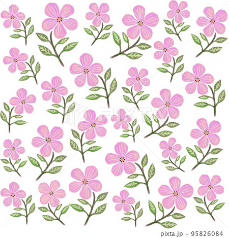 明るいピンク色の花のイラスト 五弁の花の背景イラスト 小花模様の壁紙イラストのイラスト素材