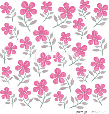 綺麗なピンク色の花模様のイラスト 五弁の花の背景イラスト かわいい小花模様のイラスト素材のイラスト素材
