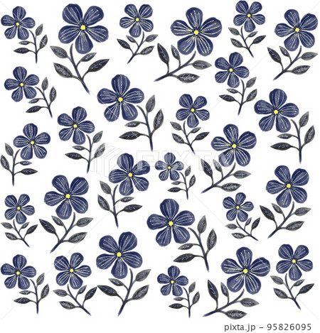 花のイラスト 五弁の花のイラスト 藍色の花の壁紙イラスト 落ち着いた色合いの背景イラストのイラスト素材