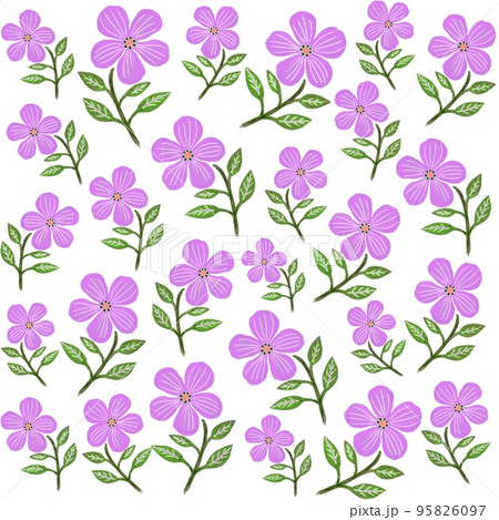 ピンク色の花のイラスト 五弁の花のイラスト かわいい小花模様のイラストのイラスト素材