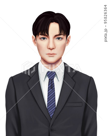 黒いスーツのリアルな男性の正面上半身イラスト ラスター素材のイラスト素材