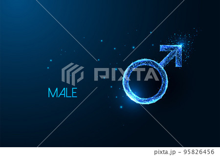 Abstract male symbol in futuristic glowing low polygonal style isolated on dark blue background 95826456
