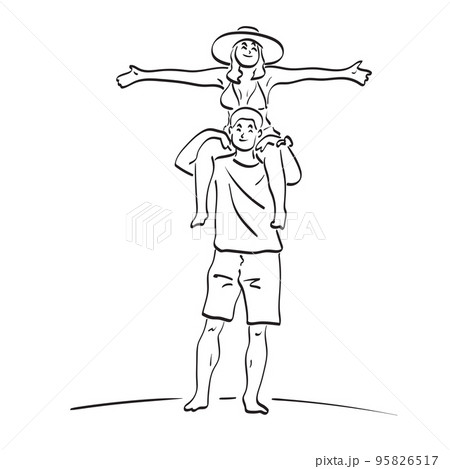 Woman riding meck on her boyfriend illustration vector hand drawn isolated on white background line art. Woman riding meck on her boyfriend illustration vector hand drawn isolated on white background line art. 95826517