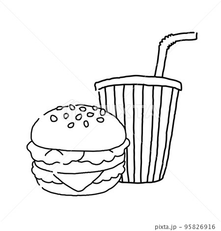 ハンバーガーセットの線画 95826916