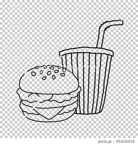 ハンバーガーセットの線画 95826916