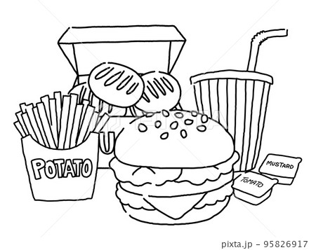 ハンバーガーセットの線画 95826917