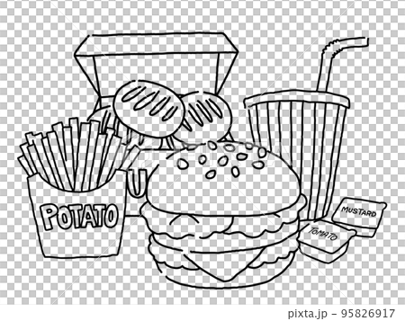ハンバーガーセットの線画 95826917