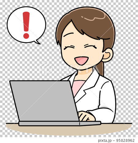 パソコンの前で何かに気付いた白衣の女性 95828962
