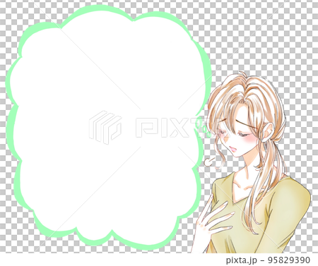 Woman suffering from breast problems Speech balloon 95829390