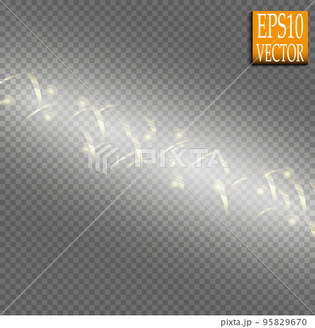 Set of magic glowing spark swirl trail effect isolated on transparent background. Bokeh glitter wave line with flying sparkling flash lights. Vector illustration Set of magic glowing spark swirl trail effect isolated on transparent background. Bokeh glitter wave line with flying sparkling flash lights. Vector illustration 95829670