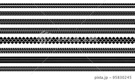 Set of black motorcycle tire tread print isolated on white background 95830245