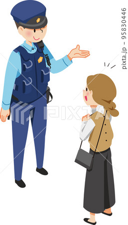 お巡りさんに相談する女性 95830446