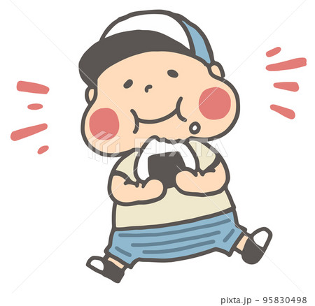 おにぎりを頬張る男の子 95830498