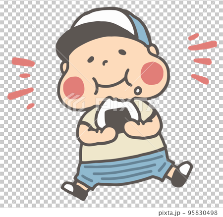 おにぎりを頬張る男の子 95830498