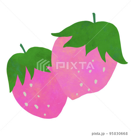 手描きのピンク色いちごのイラスト 水彩テクスチャのイラスト素材 手描きのピンク色いちごのイラスト 水彩テクスチャのイラスト素材