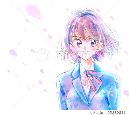女子学生　バストアップ　強気　桜吹雪 95830851
