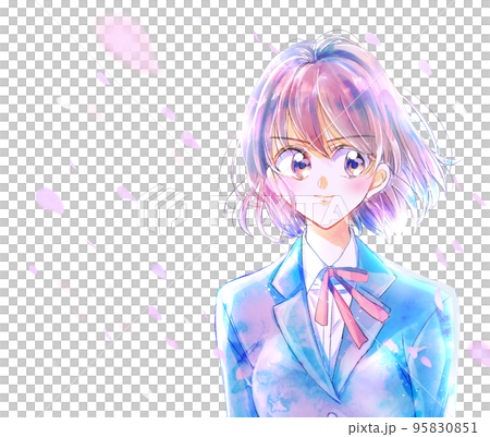女子学生　バストアップ　強気　桜吹雪 95830851