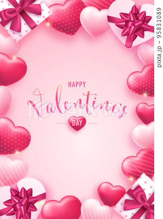 ハートとプレゼントボックスのバレンタインデーのイラスト背景(セール,バナー,プロモーション) 95831089