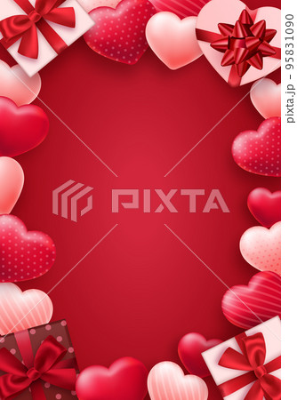 ハートとプレゼントボックスのバレンタインデーのイラスト背景(セール,バナー,プロモーション) 95831090