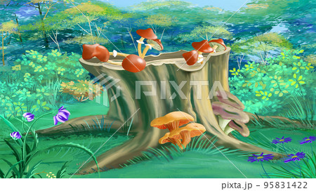 Mushrooms on a stump in the forest Mushrooms on a stump in the forest 95831422