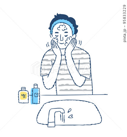 洗顔をしている若い男性 洗顔をしている若い男性 95833229