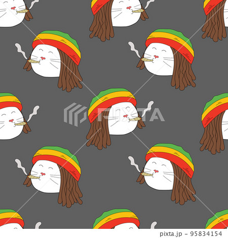 seamless pattern of dreadlocks rasta cat	 95834154