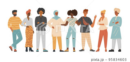 Diverse group of people concept vector illustration. Business multinational and multiracial team. Man and woman of various race in casual outfits. Community of different people 95834603