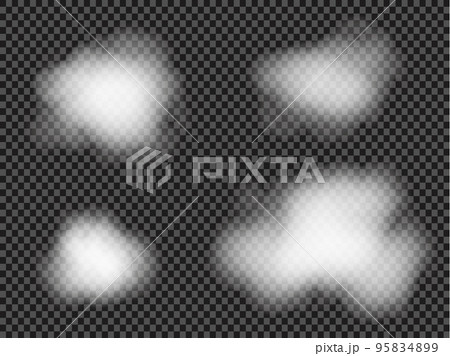Fog or smoke isolated transparent special effect. White vector cloudiness, mist or smog background. Vector illustration 95834899