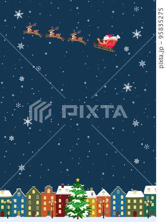 クリスマス背景イラスト そりに乗ったサンタクロース ヨーロッパの街並み 縦向き クリスマス背景イラスト そりに乗ったサンタクロース ヨーロッパの街並み 縦向き 95835275