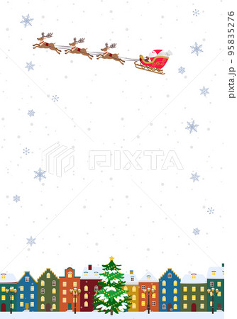 クリスマス背景イラスト そりに乗ったサンタクロース ヨーロッパの街並み 縦向き クリスマス背景イラスト そりに乗ったサンタクロース ヨーロッパの街並み 縦向き 95835276