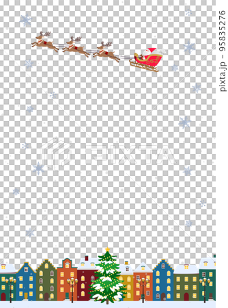クリスマス背景イラスト そりに乗ったサンタクロース ヨーロッパの街並み 縦向き クリスマス背景イラスト そりに乗ったサンタクロース ヨーロッパの街並み 縦向き 95835276