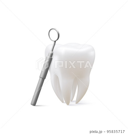 Realistic tooth and dental mirror for teeth isolated on white background. Medical dentist tool. Dentistry, healthcare, hygiene Concept. Vector illustration Realistic tooth and dental mirror for teeth isolated on white background. Medical dentist tool. Dentistry, healthcare, hygiene Concept. Vector illustration 95835717