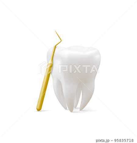 Realistic tooth and dental probe for teeth isolated on white background. Medical dentist tool. Dentistry, healthcare, hygiene Concept. Vector illustration 95835718