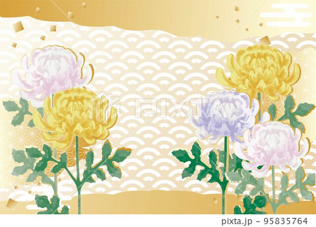 菊の花の水彩イラスト和柄背景 菊の花の水彩イラスト和柄背景 95835764