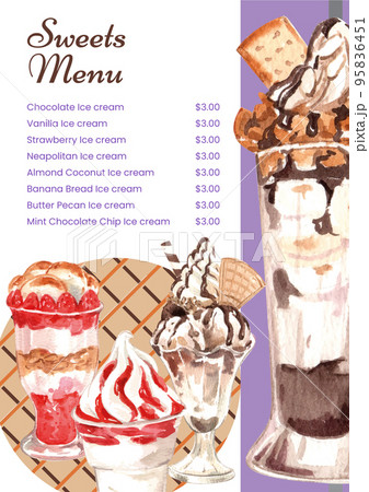 Menu template with sundae ice cream concept, watercolor style 95836451