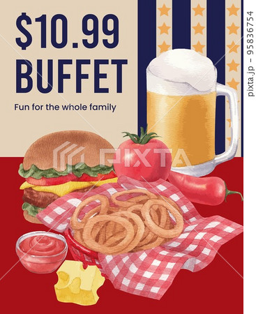 Poster template with American fastfood concept, watercolor style 95836754