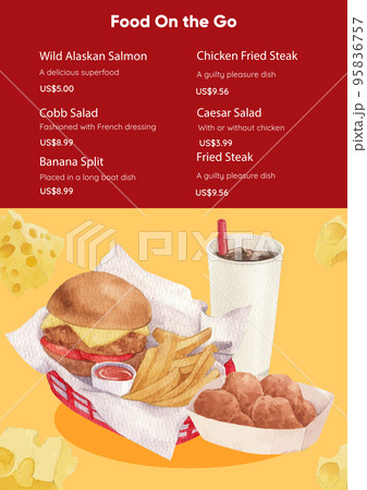 Menu template with American fastfood concept, watercolor style Menu template with American fastfood concept, watercolor style 95836757