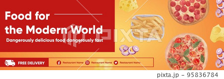 Facebook ads template with American fastfood concept, watercolor style 95836784