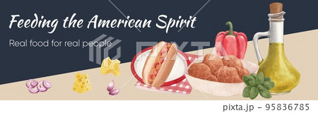 Facebook ads template with American fastfood concept, watercolor style 95836785