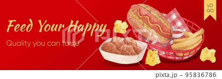 Facebook ads template with American fastfood concept, watercolor style 95836786