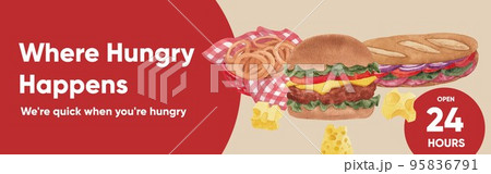 Facebook ads template with American fastfood concept, watercolor style 95836791