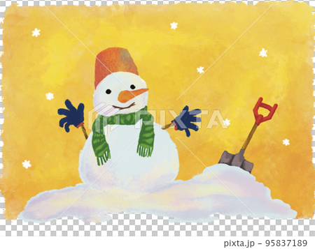 手繪水彩風格插圖可愛的雪人_溫暖的氣氛 95837189