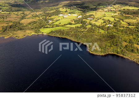 Aerial view of The Lake Eske in Donegal, Ireland. Aerial view of The Lake Eske in Donegal, Ireland. 95837312