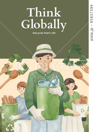 Pinterest template with global recycling concept, watercolor style 95837394