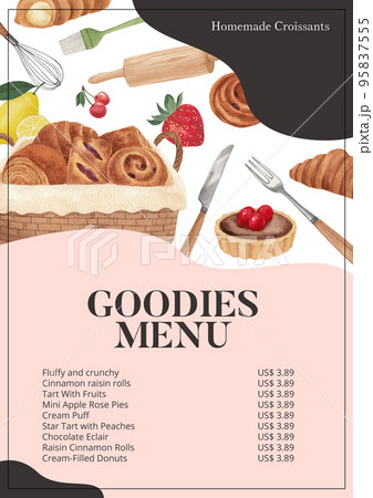 Menu template with pastry day concept, watercolor style 95837555