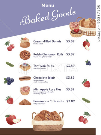 Menu template with pastry day concept, watercolor style 95837556