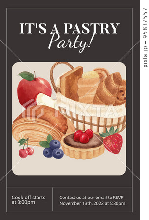 Invitation card template with pastry day concept, watercolor style 95837557