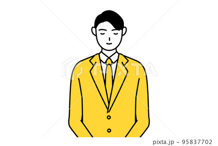 お辞儀をするスーツ姿のビジネスマンのシンプルな線画イラストのイラスト素材